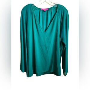 Catherine V Neck Long Sleeve Pine Green Blouse Size 12